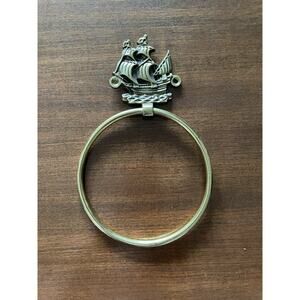 Vintage Brass Ship Towel Ring Wall Mount Nautical Decor – 6” Ring